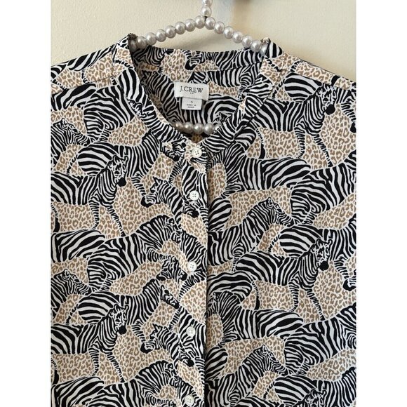 J.Crew Factory Women's Size Small Blouse Zebra Leopard Mixed Animal Print - Picture 2 of 5